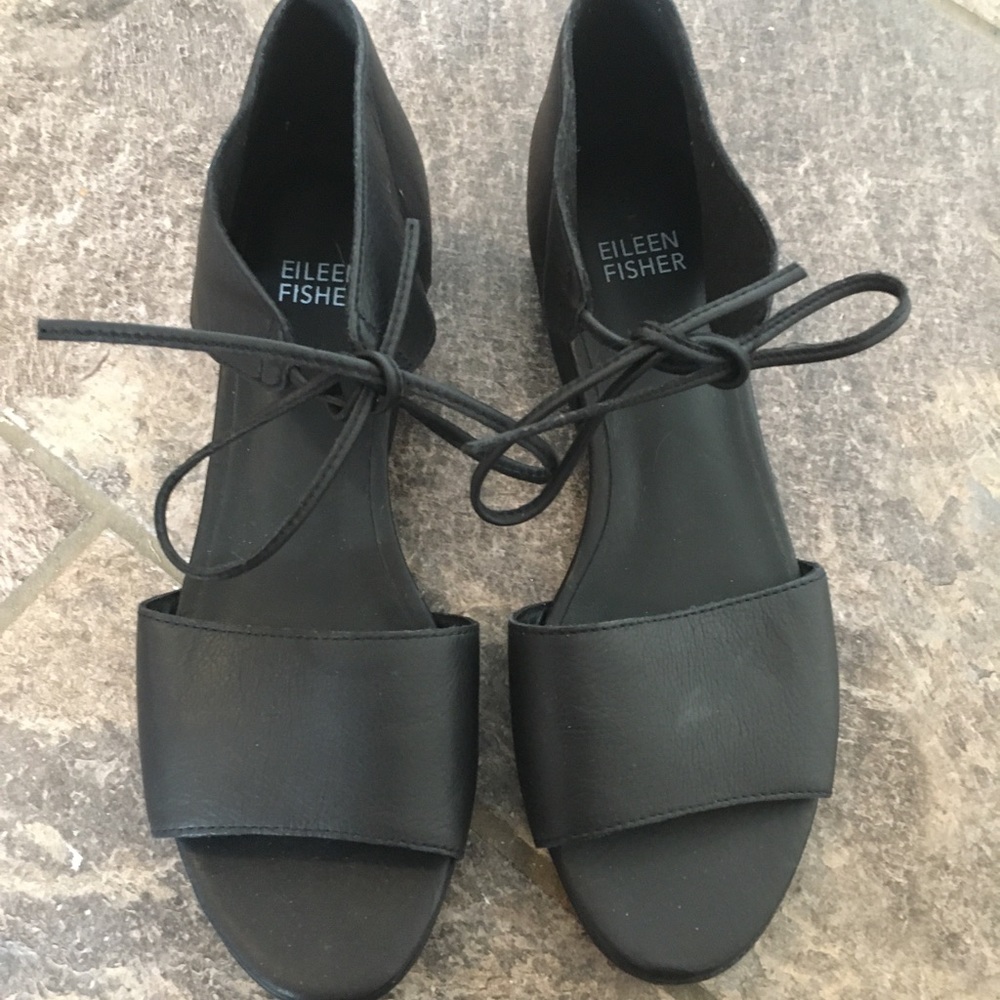 Eileen Fisher Black Leather Lace-Up Sandals